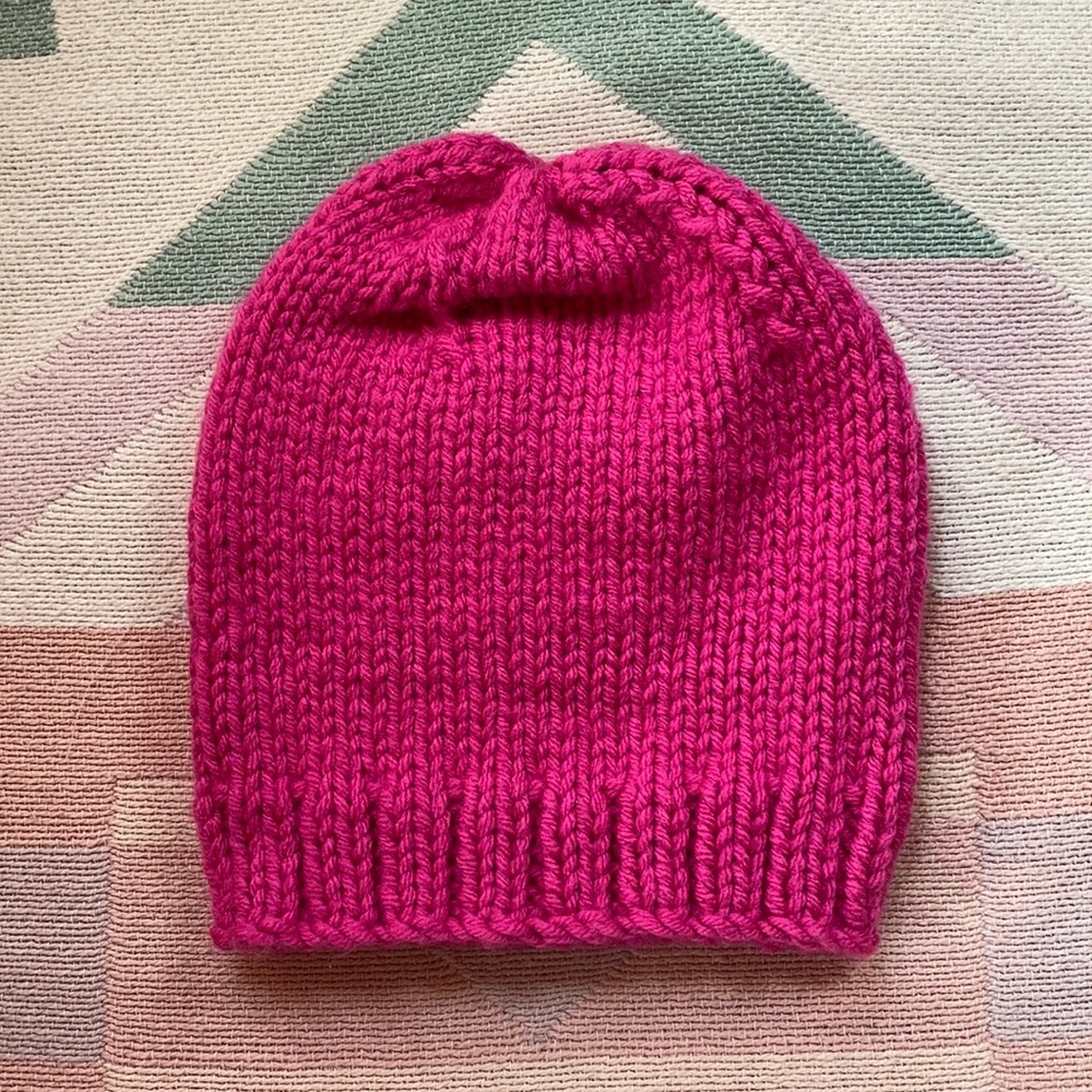 Chunky Hand Knit Toddler - Kids hat hot pink